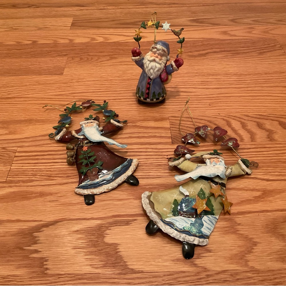 Bundle of three Metal/Resin Santa Ornaments